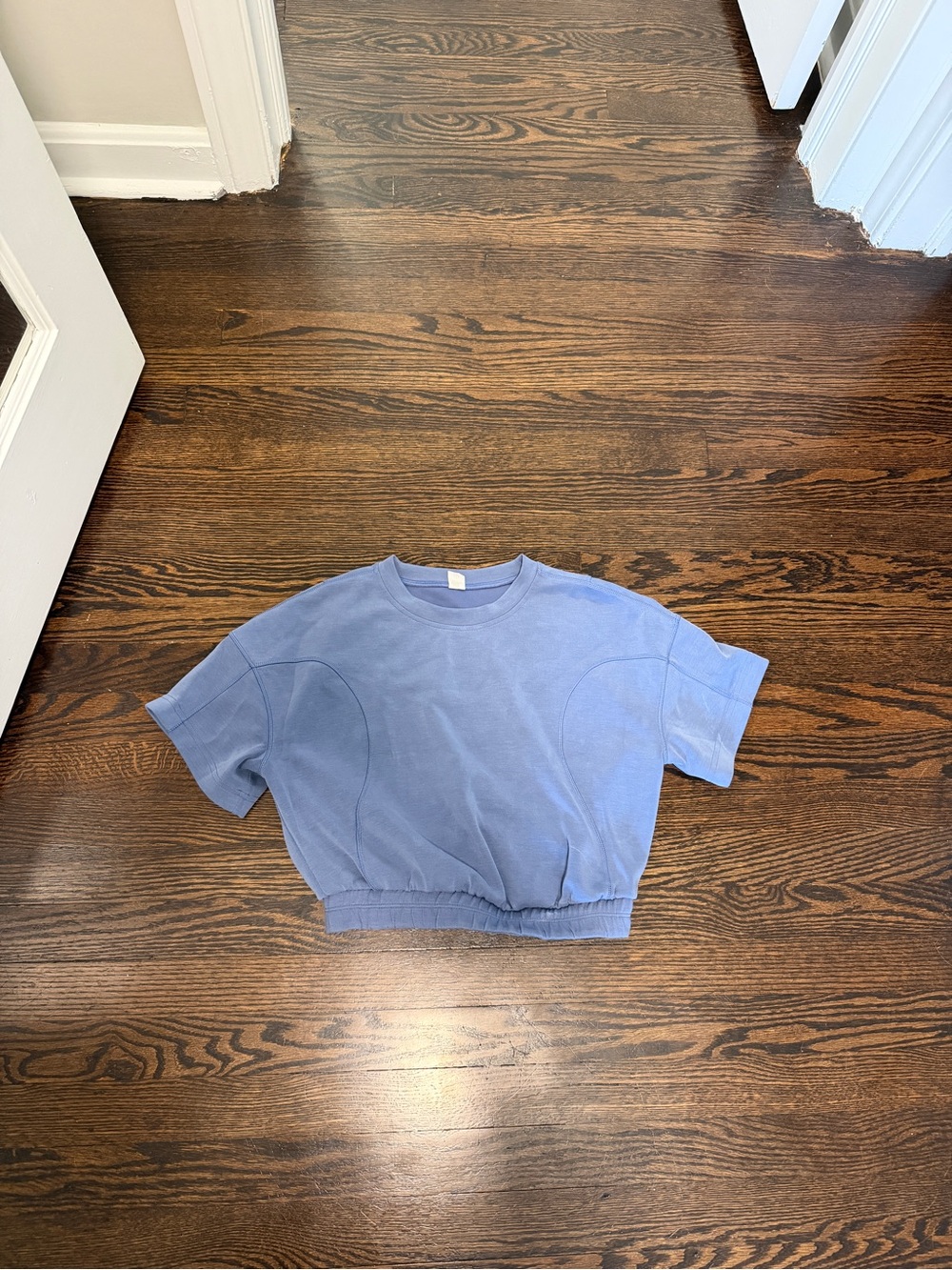 Lululemon Blue Cropped Short-Sleeve Top and straight leg pant set
